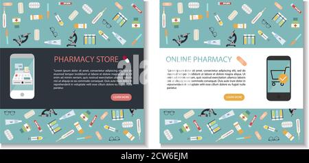 Turquoise background for online purchases of medicines in an online store from your phone or computer. Stock Vector