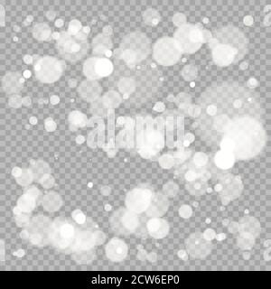 Effect of bokeh. Festive background with defocused lights. Christmas glowing glitter element. Vector illustration isolated on transparent background Stock Vector
