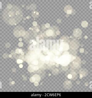 Effect of bokeh circles. Christmas glowing warm golden glitter element. Vector illustration isolated on transparent background Stock Vector