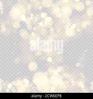Festive background with defocused lights. Effect of bokeh circles. Christmas glowing warm golden glitter element. Vector illustration isolated on tran Stock Vector