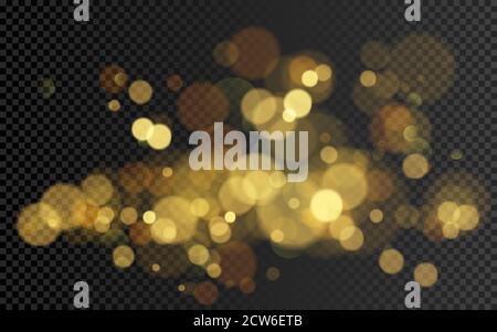 Bokeh effect. Christmas glowing warm golden glitter element for your design. Vector illustration isolated on transparent background Stock Vector