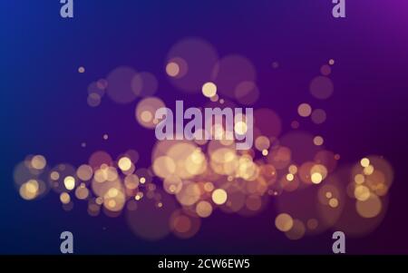Bokeh effect on dark background. Christmas glowing warm golden glitter element for your design. Vector illustration Stock Vector