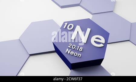 Neon Ne, noble gas, chemical element from the periodic table, science or scientific symbol, 3d illustration, conceptual research, atomic weight Stock Photo