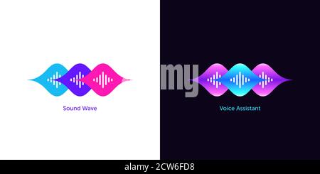 Sound wave shape for voice assistant. Abstract wave, voice recognition and search, speech of smart assistant. Vector element for voice activation in m Stock Vector