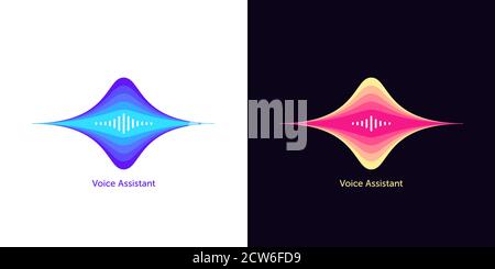 Sound wave shape for voice assistant. Abstract acoustic wave and equalizer, voice message of virtual assistant, audio waveform. Vector element for voi Stock Vector