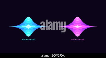 Soundwave shape for virtual voice assistant. Abstract acoustic wave and equalizer, voice message of smart assistant, audio waveform. Vector element fo Stock Vector