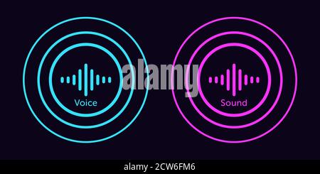 Sound wave icon for voice recognition in virtual assistant. Abstract audio wave, voice command control, outline round acoustic waveform. Vector elemen Stock Vector