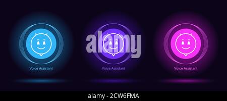 Virtual voice assistant, personal chat bot. Vector set of virtual bots for mobile interface and voice recognition. Artificial intelligence with voice Stock Vector