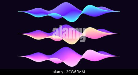 Set of abstract wave shape for voice recognition system, futuristic waveform for virtual assistant. Gradient audio wave, voice command control. Vector Stock Vector
