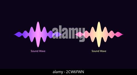 Sound wave shape for virtual voice assistant. Abstract audio wave, voice command control, acoustic waveform with gradient. Music equalizer, vector ele Stock Vector