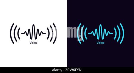 Sound wave icon for voice recognition in virtual assistant, speech signal. Abstract audio wave, voice command control, outline acoustic waveform. Vect Stock Vector