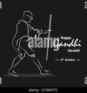 Happy Gandhi Jayanti, 2nd October, Mahatma Gandhi sketch poster, Gandhiji, vector illustration Stock Vector