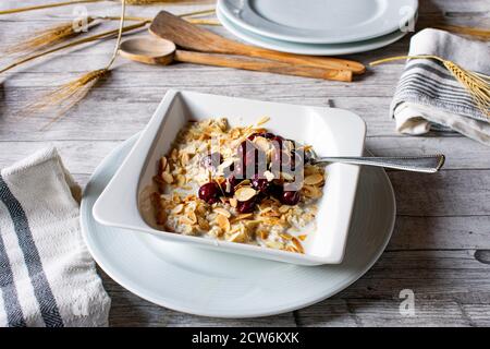 Oatmeal cereal with fruits and nuts Stock Photo