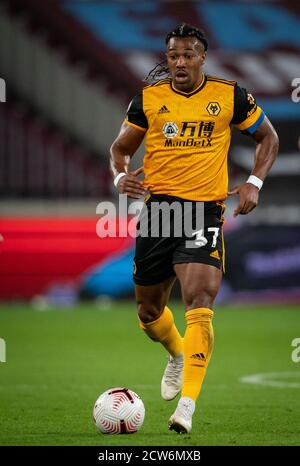 London, UK. 27th Sep, 2020. Adama Traor of Wolves during the Premier League match between West Ham United and Wolverhampton Wanderers play behind closed doors due to current government covid-19 guidelines in Sport, played at the Olympic Park, London, England on 27 September 2020. Photo by Andy Rowland. Credit: PRiME Media Images/17�Թ����� Live News Stock Photo