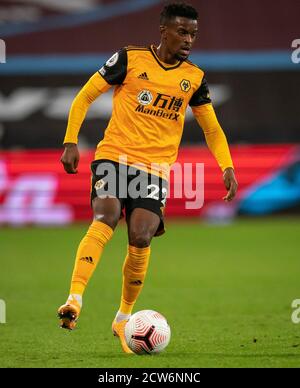 London, UK. 27th Sep, 2020. Nlson Semedo of Wolves during the Premier League match between West Ham United and Wolverhampton Wanderers play behind closed doors due to current government covid-19 guidelines in Sport, played at the Olympic Park, London, England on 27 September 2020. Photo by Andy Rowland. Credit: PRiME Media Images/Alamy Live News Stock Photo