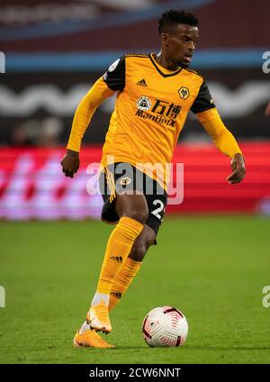 London, UK. 27th Sep, 2020. Nlson Semedo of Wolves during the Premier League match between West Ham United and Wolverhampton Wanderers play behind closed doors due to current government covid-19 guidelines in Sport, played at the Olympic Park, London, England on 27 September 2020. Photo by Andy Rowland. Credit: PRiME Media Images/Alamy Live News Stock Photo