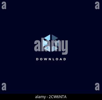 Download icon, blue hexagon logo concept, process indication, time abstract emblem, wait upload graphic element for hud and ui, isolated logotype on Stock Vector