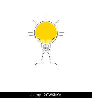 Therapy icon. Two profiles and lamp. Coaching or mentoring concept Stock Vector