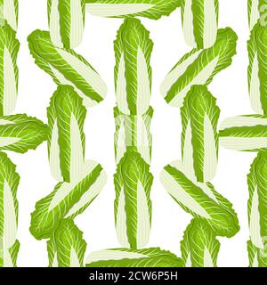Illustration pattern chinese cabbage, vegetable salad for seal. Vegetable pattern consisting of beautiful chinese cabbage, many salad. Simple colorful Stock Vector