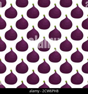Illustration on theme big colored seamless purple fig, bright fruit pattern for seal. Fruit pattern consisting of beautiful seamless repeat fig. Simpl Stock Vector