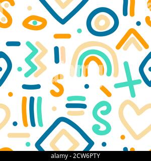 Naive simple seamless pattern with hand drawn abstract shapes Stock Vector