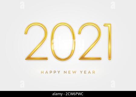 Happy New 2021 Year. Golden metallic luxury numbers 2021. Realistic sign for greeting card. Festive poster or holiday banner design. Vector Stock Vector
