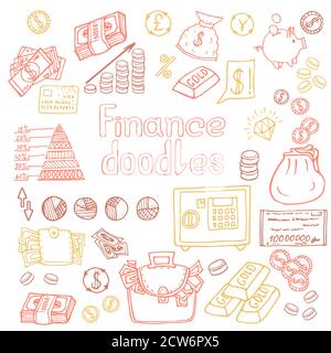 Doodle Business and Finanse isolated. Vector illustration Stock Vector