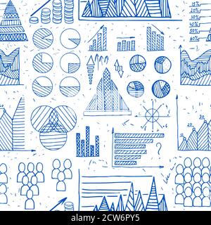 Doodle Diagrams, Graphs and Charts seamless vector pattern Stock Vector