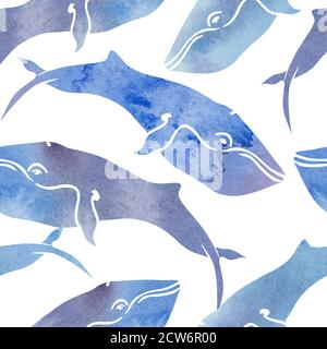 Watercolor whales seamless pattern Stock Vector