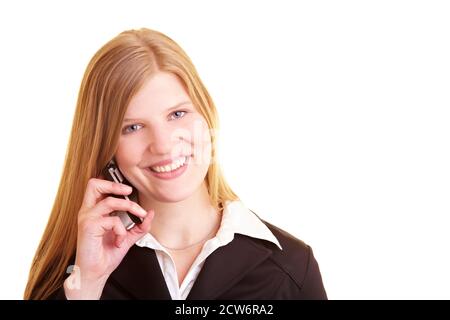 Happy businesswoman talking on a mobile phone Stock Photo