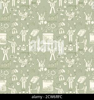 Business People seamless Doodles. Hand drawn Vector pattern Stock Vector