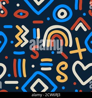 Naive simple seamless pattern with hand drawn abstract shapes Stock Vector