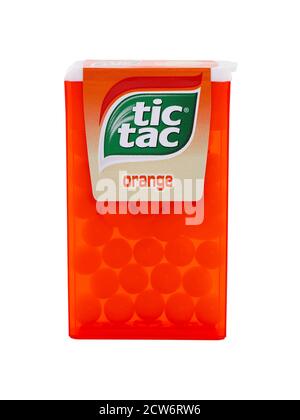 BUCHAREST, ROMANIA - APRIL 1, 2017. Tic Tac Orange, used to refresh the mouth and cooling breath. Tic Tac is produced by Ferrero Stock Photo