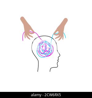 Decision of psychological problems concept. Therapist unravels tangle Stock Vector
