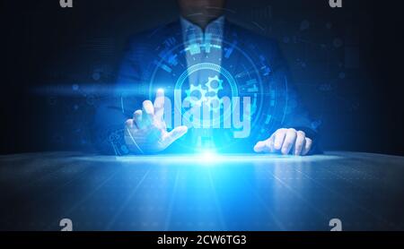 Automation, Business and industrial process workflow optimisation, software development concept on virtual screen Stock Photo