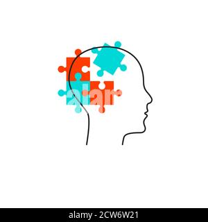 Profile of person with puzzle pieces in his head Stock Vector