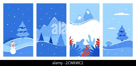 Winter background Vector winter landscape for social media stories. Christmas background in flat style Stock Vector
