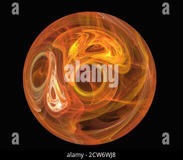 abstract yellow and red  fractal circle on the black, computer generated graphics Stock Photo