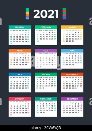 Calendar for 2021 on white background Stock Vector