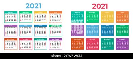 Calendar for 2021 on white background Stock Vector