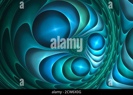 digital abstract blue and green  spiral  fractal background on the black Stock Photo