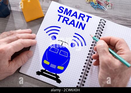 Smart train concept drawn on a notepad placed on a desk Stock Photo