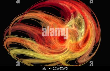 abstract yellow and red flame-like  fractal  on the black, computer generated graphics Stock Photo