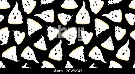 Seamless pattern on a black background with ghosts. Background for Halloween.. Stock Vector