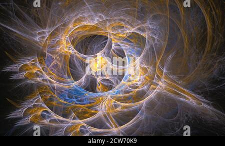 abstract yellow and white  fractal background on the black, computer generated graphics Stock Photo