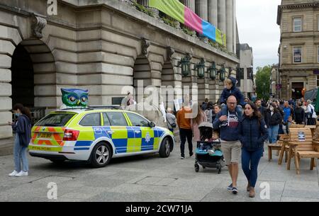 Police presence at Anti- Vax demonstration. Stock Photo