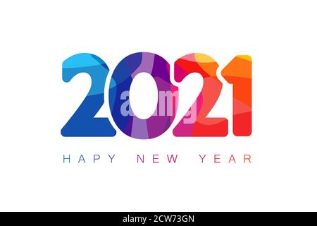 2021 color facet numbers Happy New Year greeting card. 20 21 Christmas symbols. Vector illustration with colorful holiday label isolated on white Stock Vector