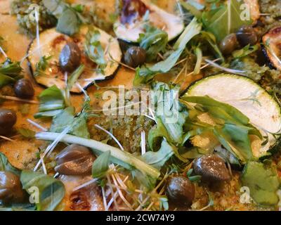 Healty and delicious vegan chickpeas pizza socca Stock Photo