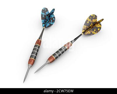 3d Rendering of Blue and Yellow Dart Stuck, clipping path includet. Stock Photo
