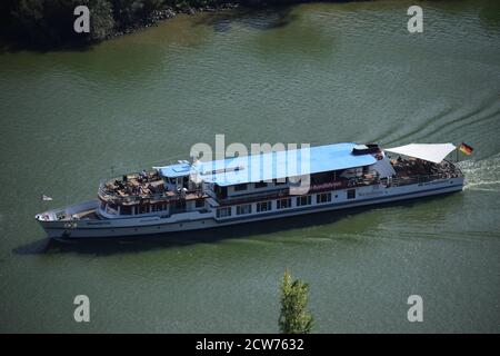 ship on the Mosel valley near Valwig Stock Photo